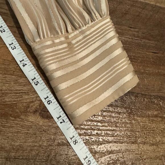 Express Striped Sheer Mock Neck Blouse Champagne Beige Office Holiday L READ - Picture 11 of 11